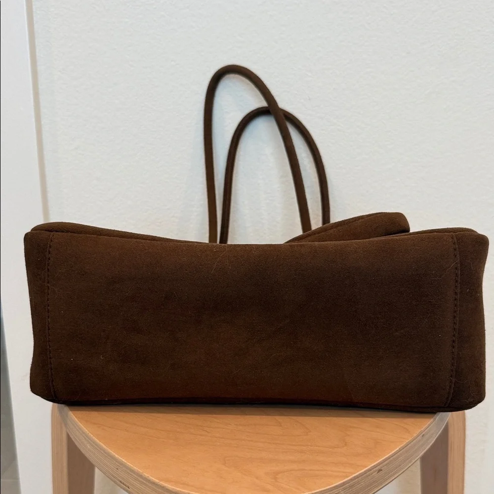 Baguette Bowling Brown Suede Double-Handle Women’s Bag with Mini Pouch keychain